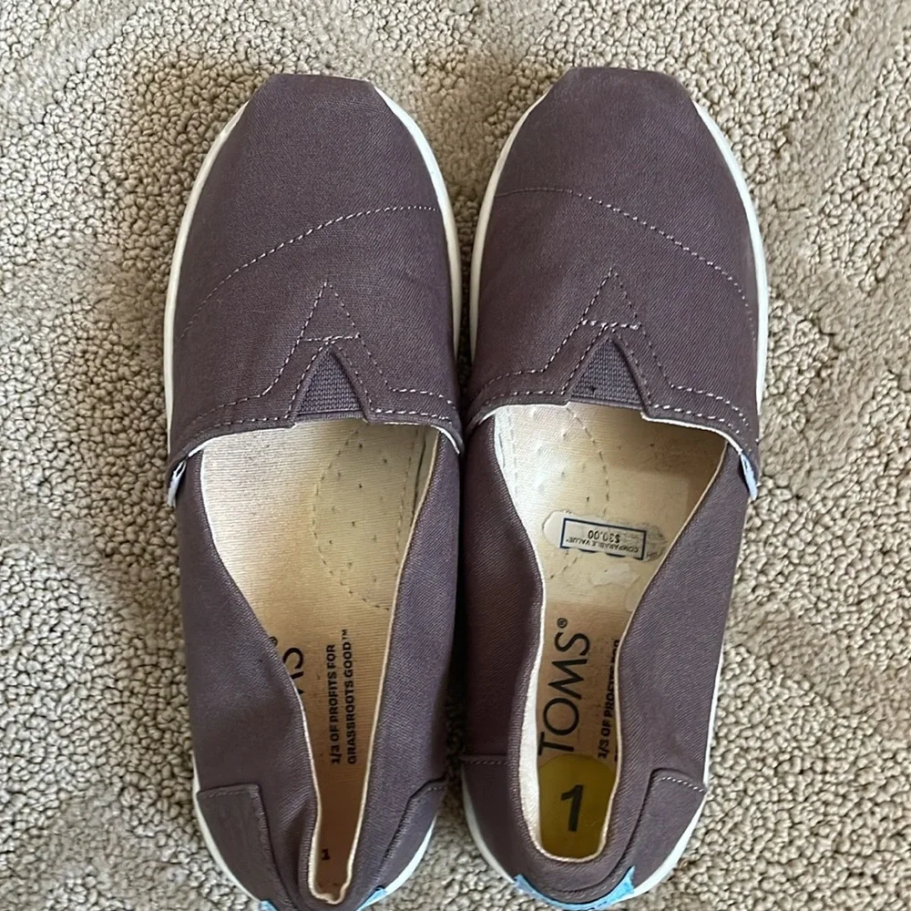 Toms Kids Alpargata Brown Loafers Comfortable Slip-Ons Size 1